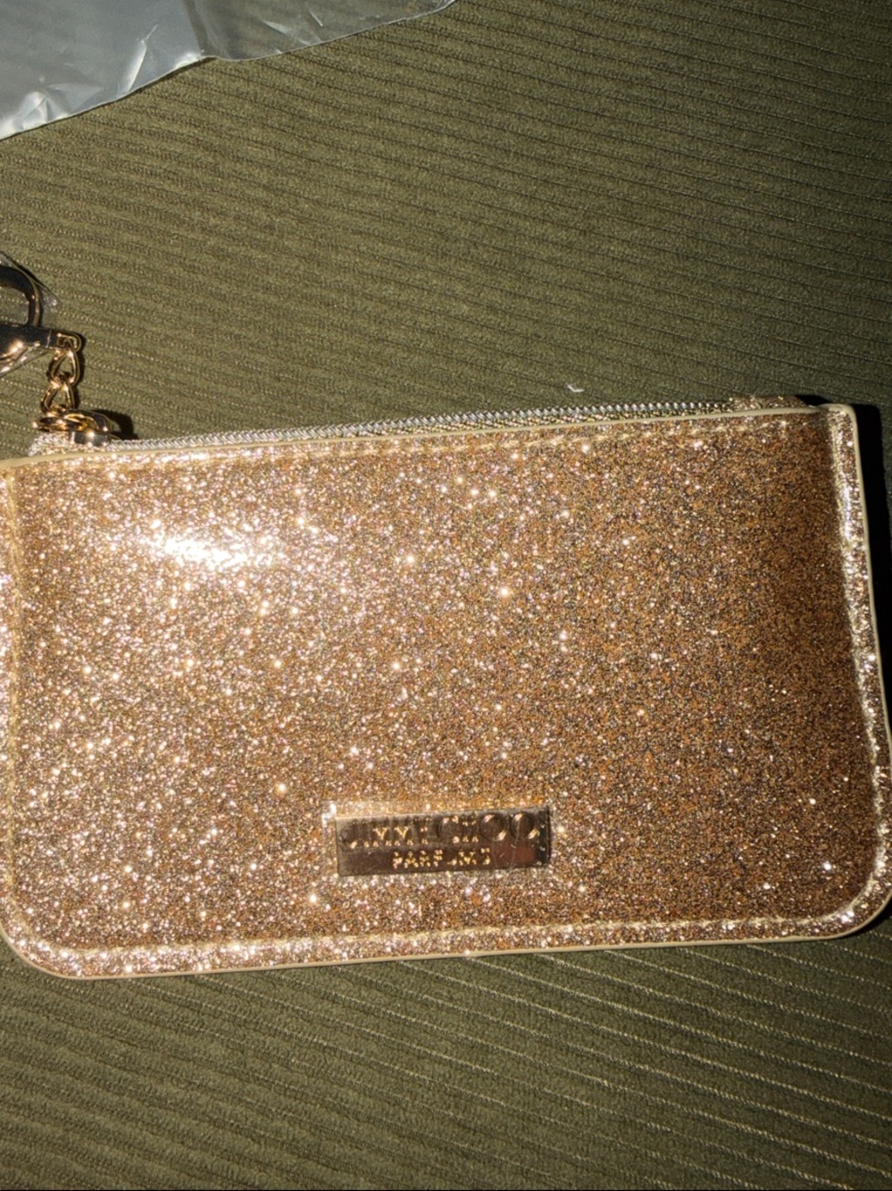 Jimmy Choo Parfums Gold Glitter Zip Pouch- Gift with purchase